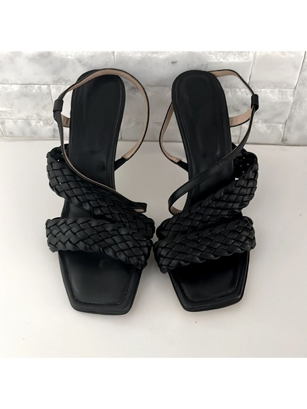 NEW Lafayette 148 New York Meritte Woven Leather Slingback Sandals Black Size 42